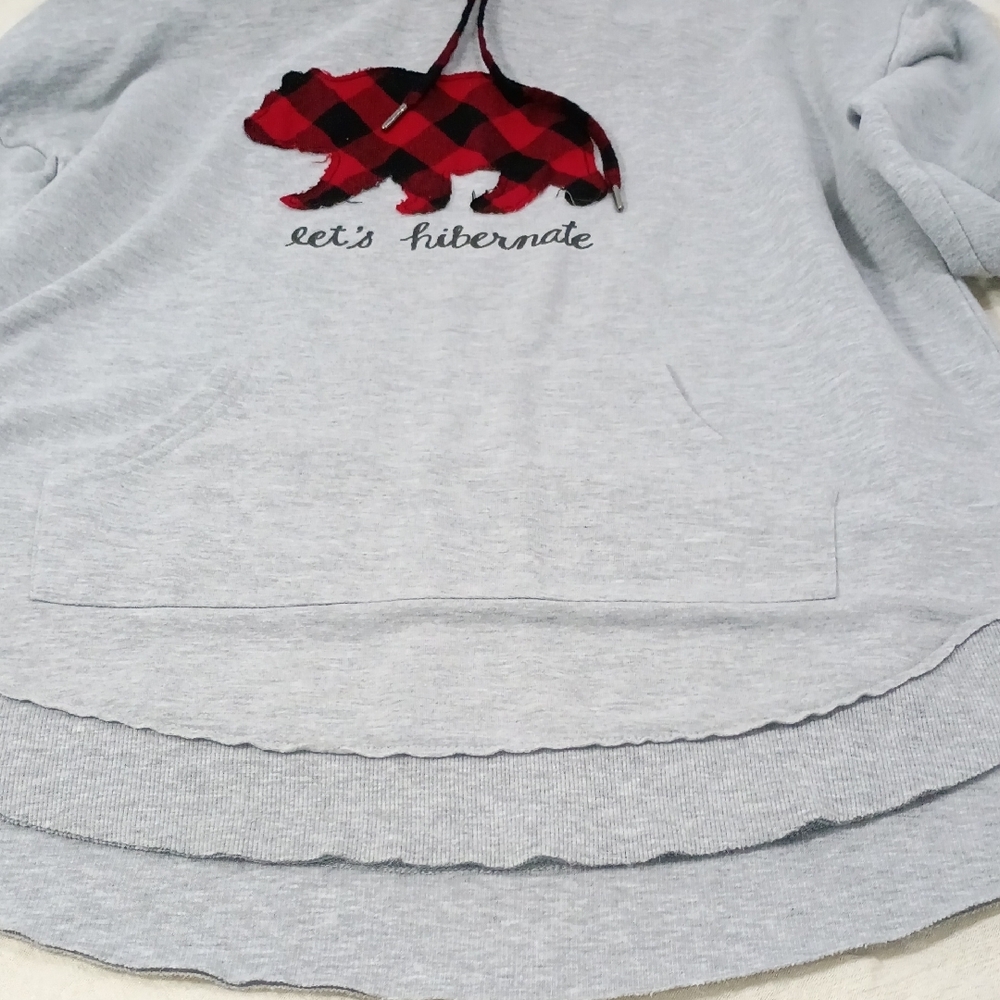 Maurices , Gray Hoodie with Red Plaid Bear - Picture 5 of 8